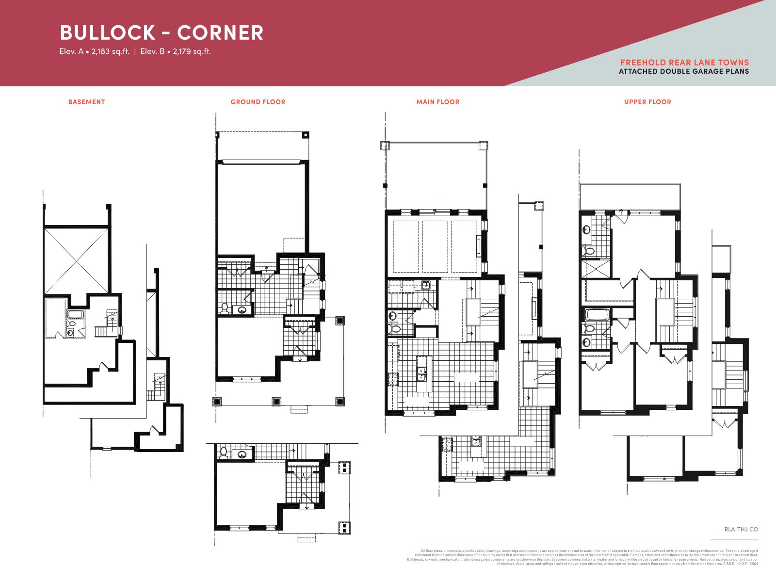 Bullock Corner floor plan, approx. 2,180 sq.ft., attached double garage corner unit