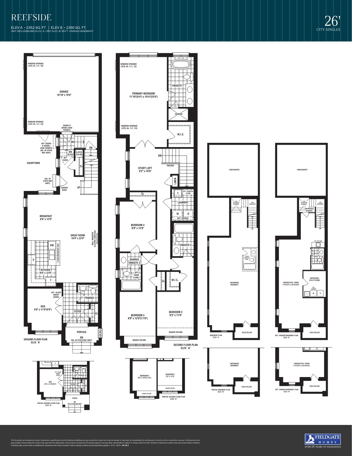 38 foot Singles floor plan and elevation