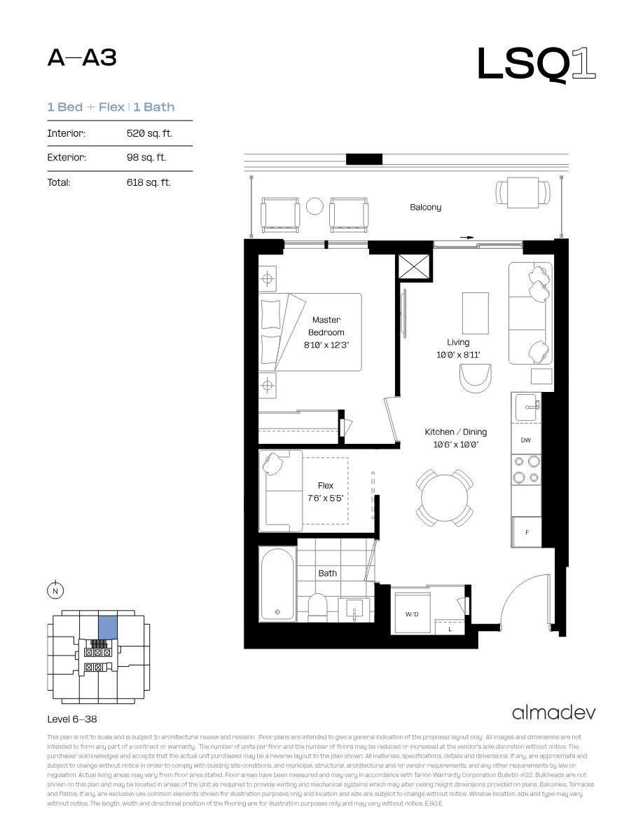 1 bedroom plus flex floor plan A-A3