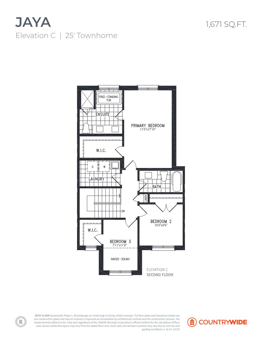 Jaya Elevation C second floor plan with primary bedroom, ensuite, laundry and two bedrooms