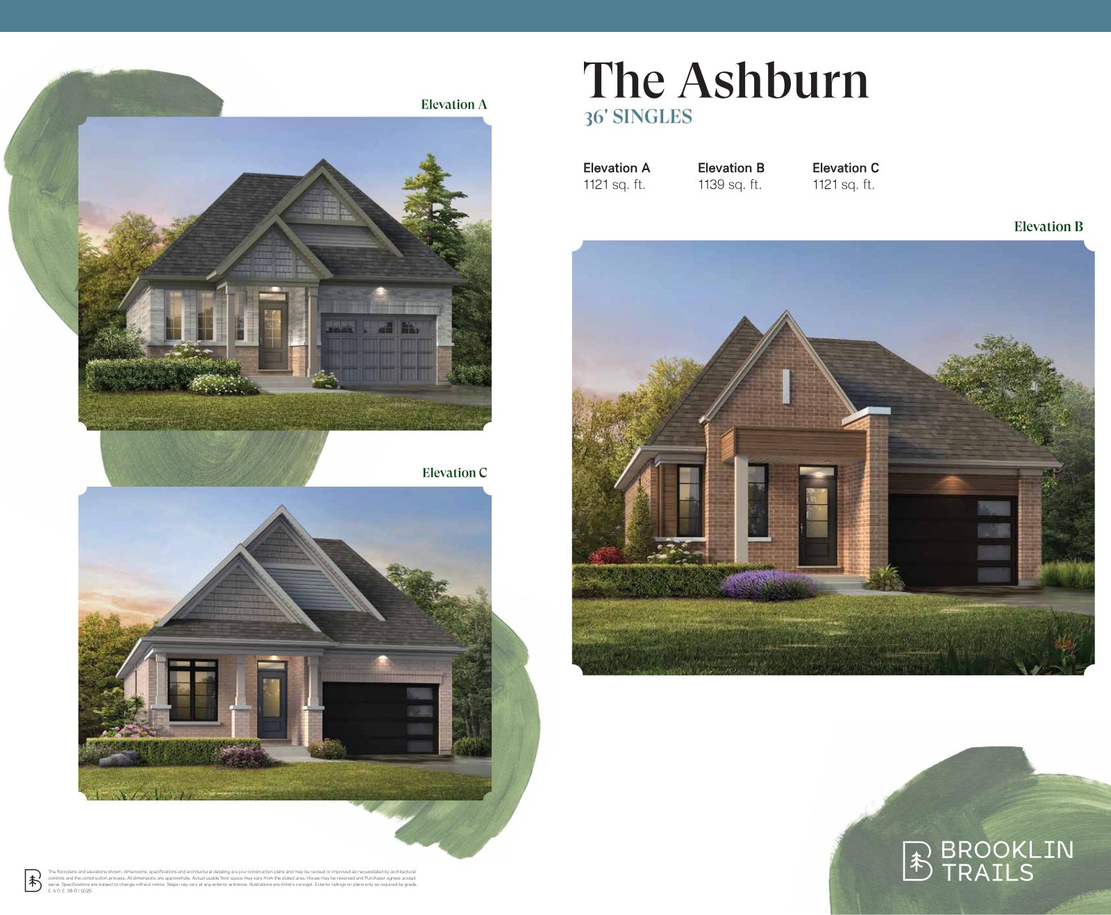 The Ashburn 36-foot bungalow — artist's renderings of Elevations A, B and C