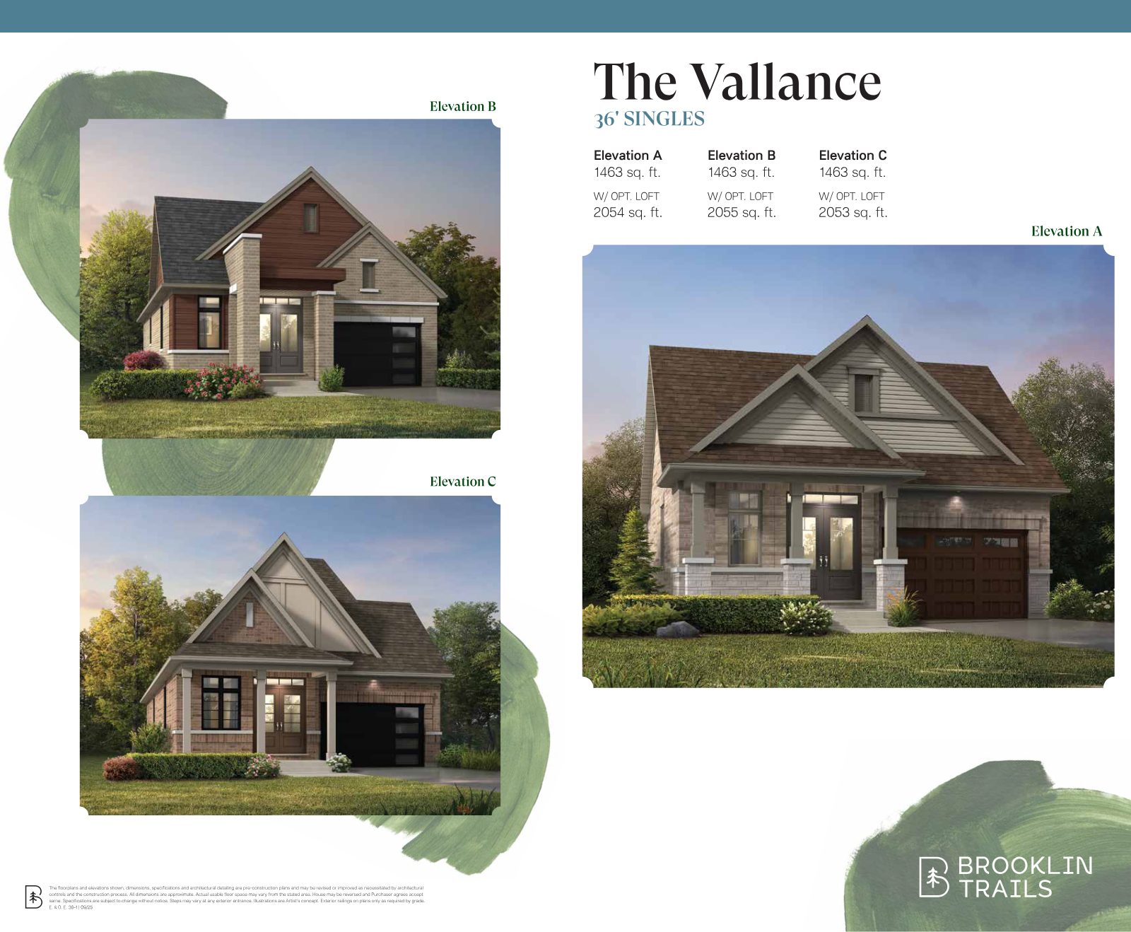 The Vallance 36-foot bungalow — artist's renderings of Elevations A, B and C