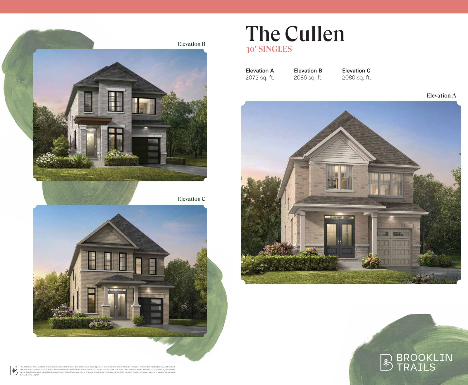 The Cullen 30-foot single at Brooklin Trails — artist's renderings of Elevations A, B and C