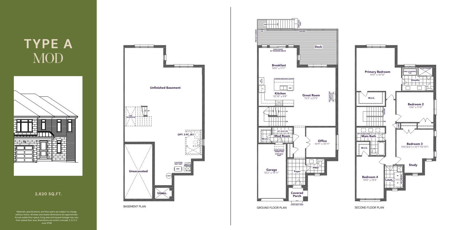 Type A Mod townhome floor plan, 2,620 sq.ft.