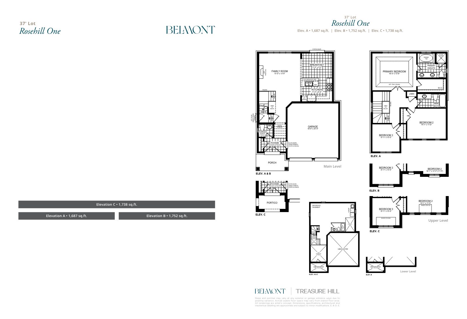 Rosehill series 37-foot detached home elevations