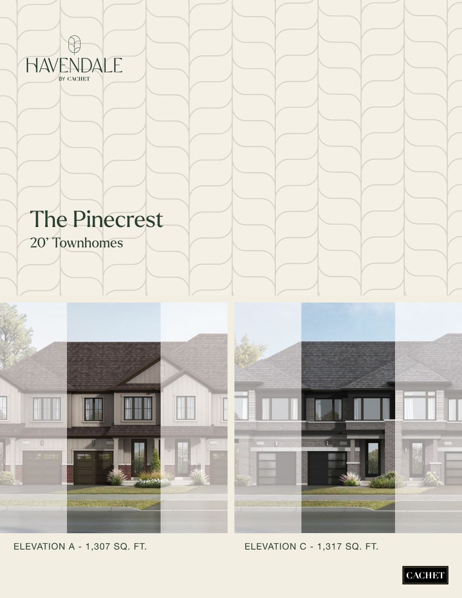The Pinecrest 20' townhome at Havendale, Elevation A and Elevation C renderings