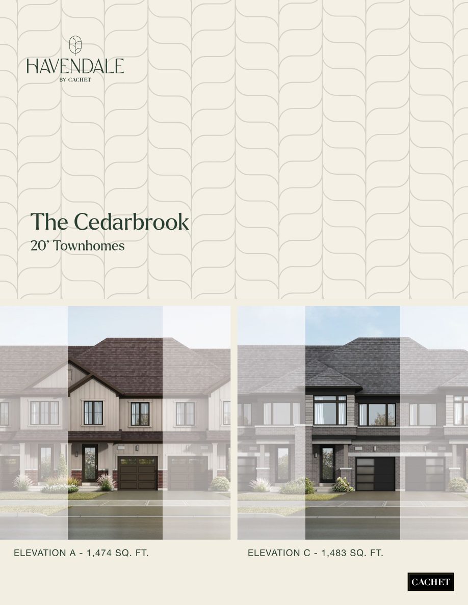 Artist's rendering of The Cedarbrook 20-foot townhome at Havendale by Cachet, Elevations A and C