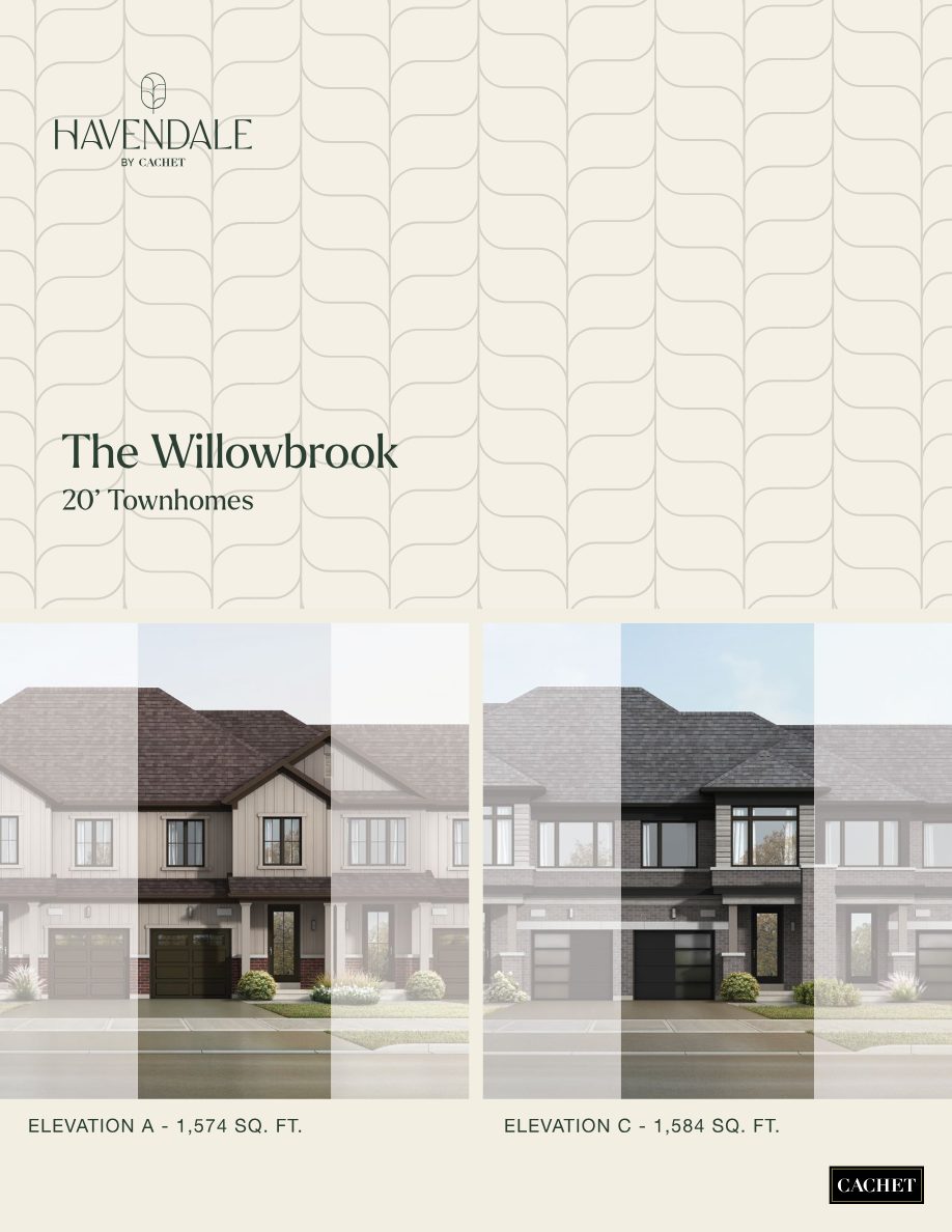 The Willowbrook 20' townhome at Havendale, Elevation A and Elevation C renderings