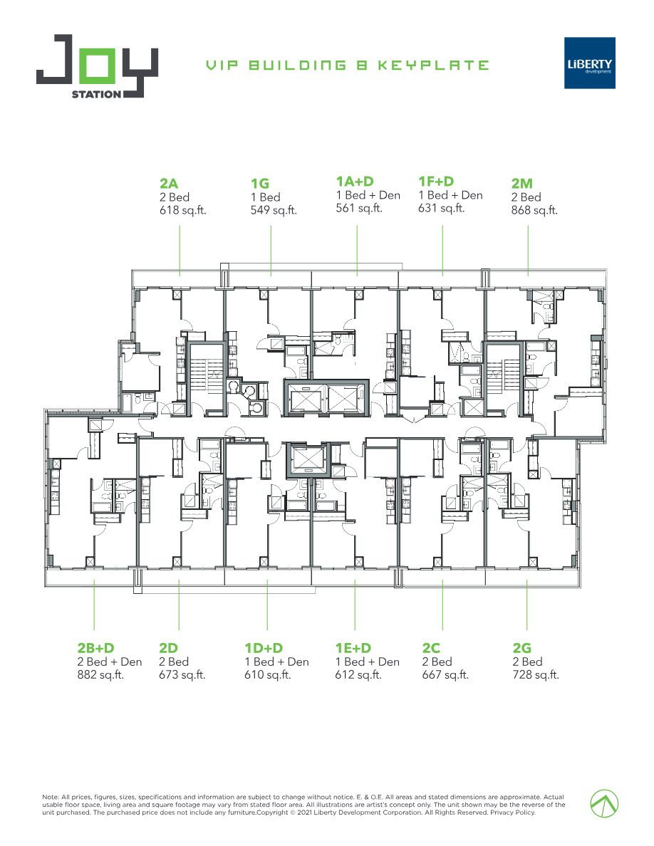 Joy Station VIP Building B keyplate showing suite positions 2A, 1G, 1A+D, 1F+D, 2M, 2B+D, 2D, 1D+D, 1E+D, 2C and 2G