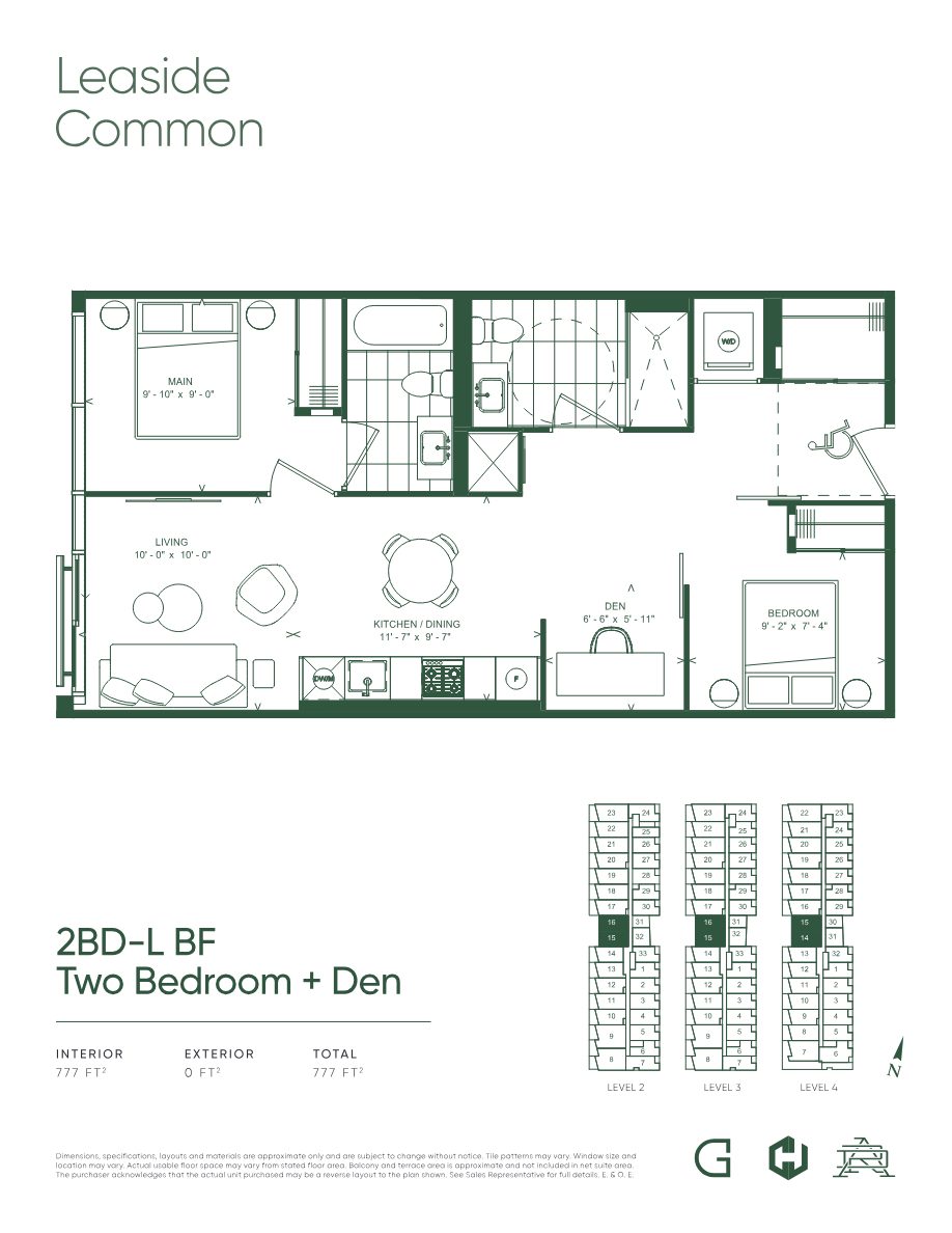 Floor plan 2BD-L BF, Two Bedroom plus Den, 777 sq ft