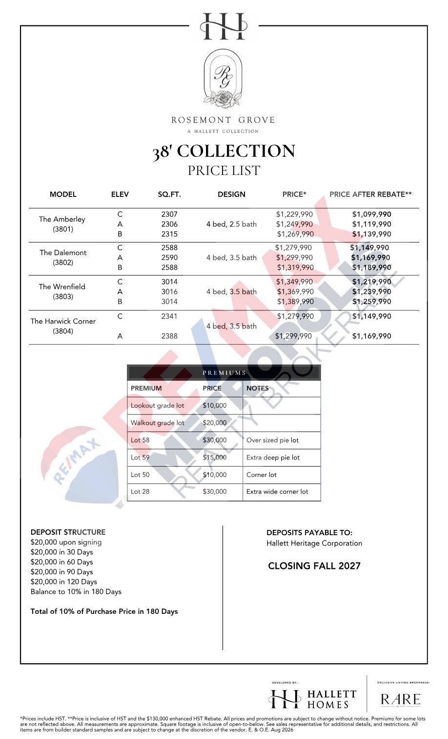 38-foot Collection price list preview