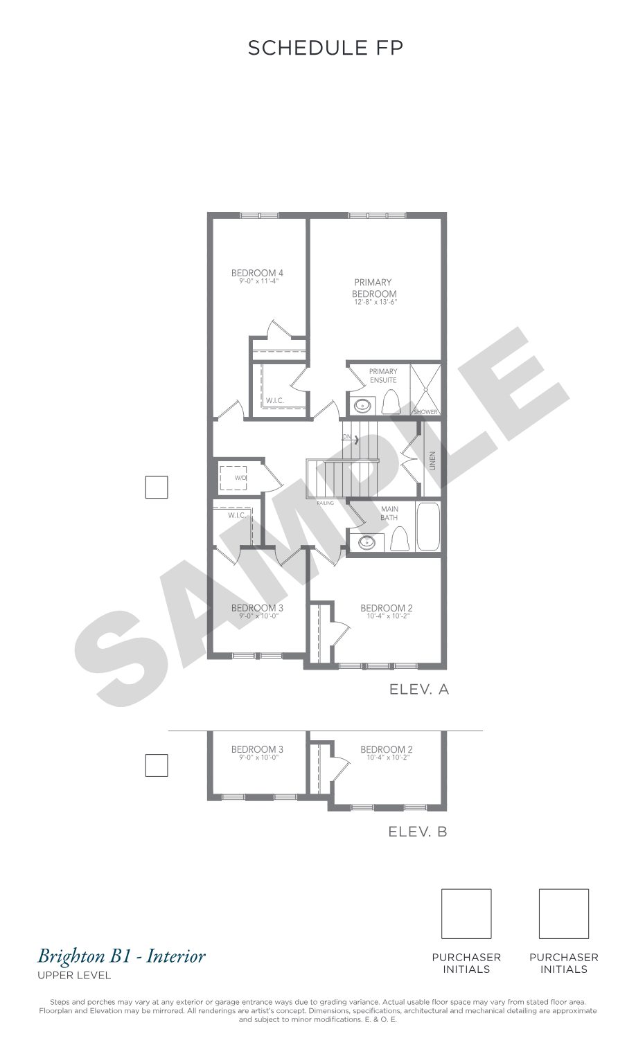 Brighton B1 upper level floor plan with bedrooms