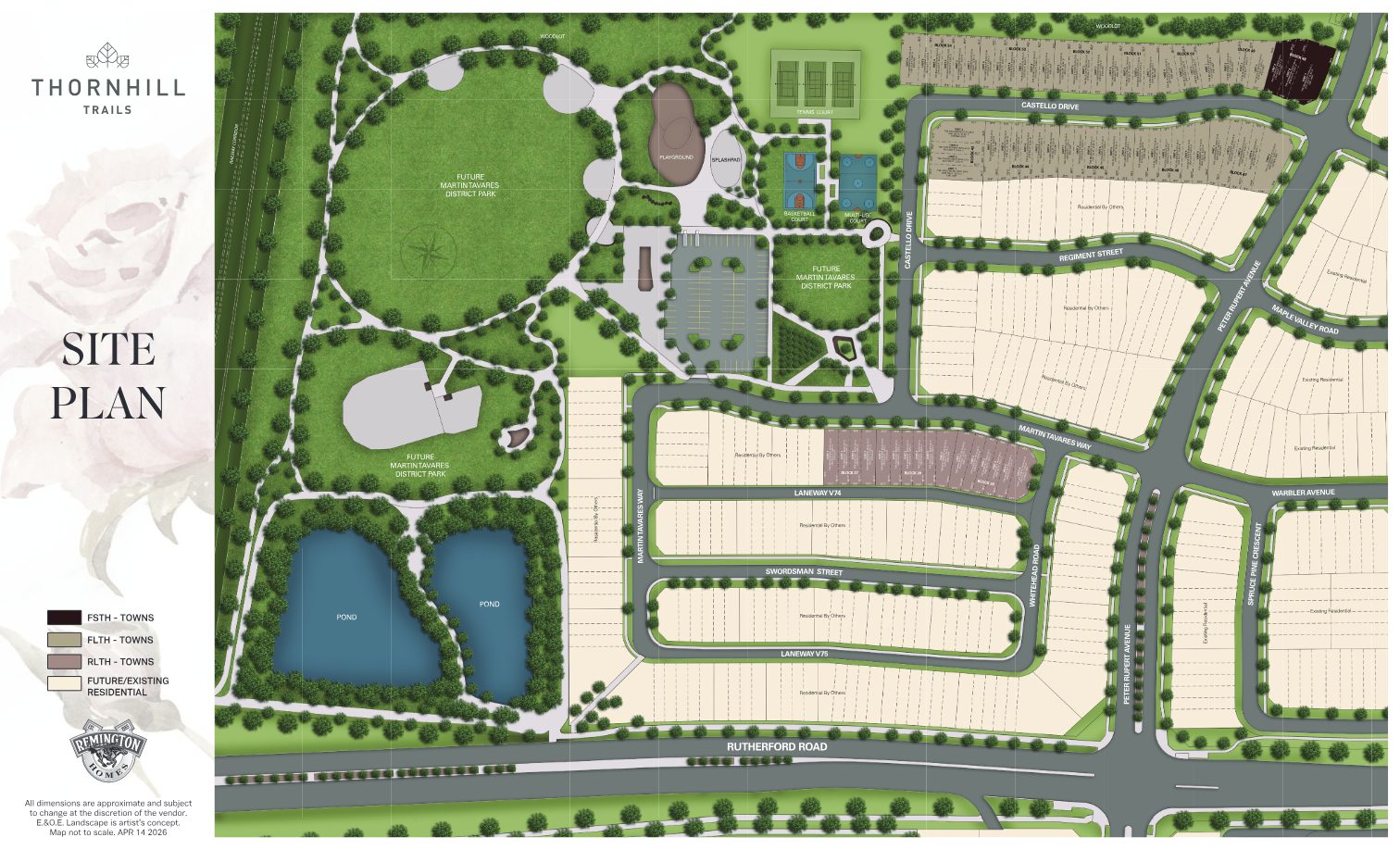 Thornhill Trails community site plan with parkland and trails