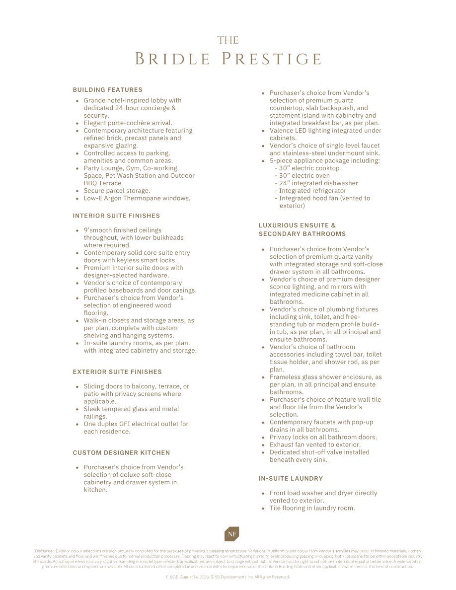 The Bridle Path features and finishes overview