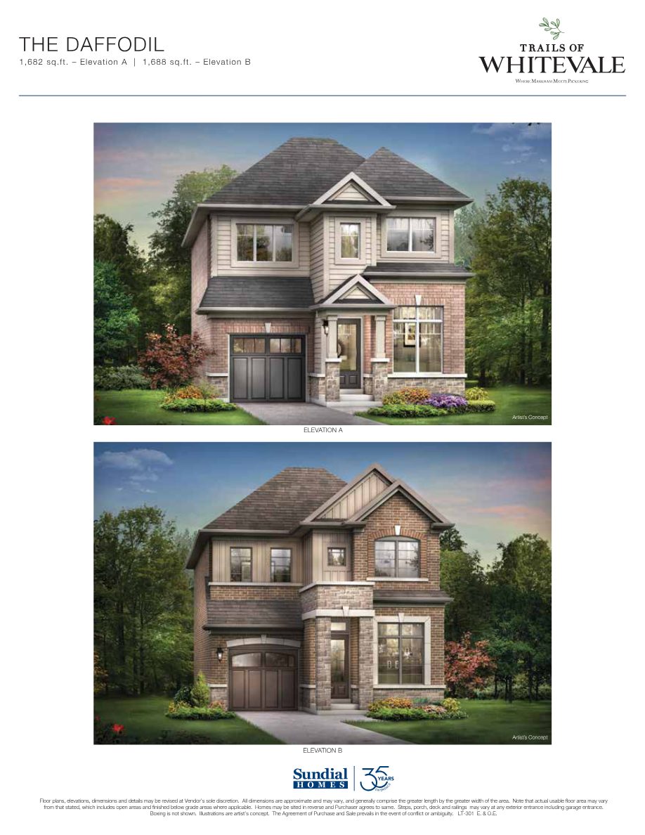 Trails of Whitevale 30-foot detached home plan brochure page