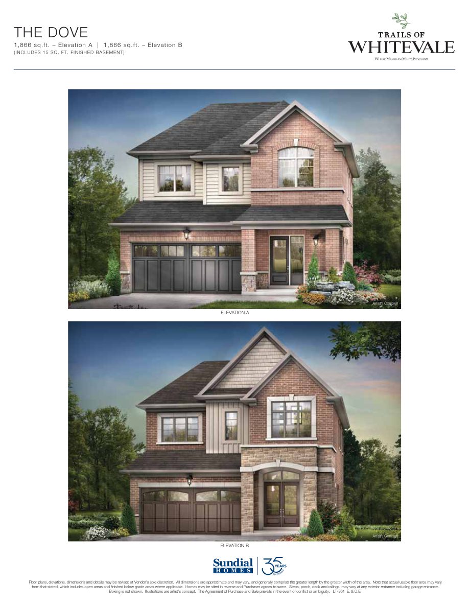 Trails of Whitevale 36-foot detached home plan brochure page