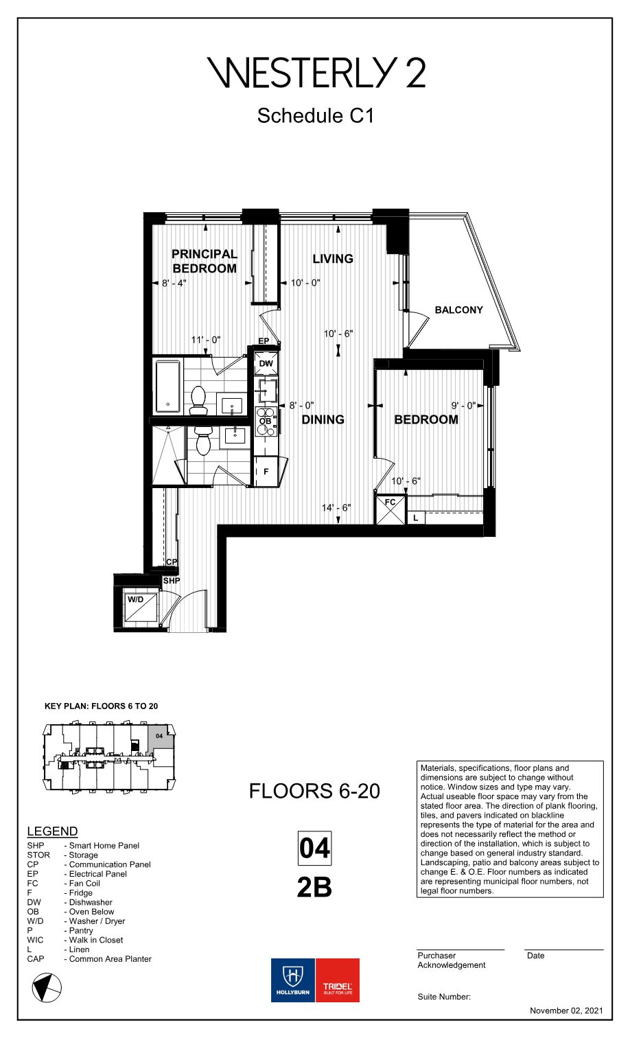 Westerly 2 floor plan 2B: two bedrooms, two bathrooms with corner balcony and split-bedroom layout