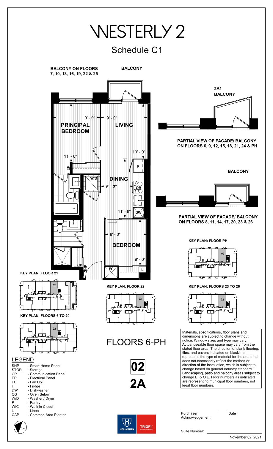Westerly 2 floor plan 2A: two bedrooms, two bathrooms with balcony