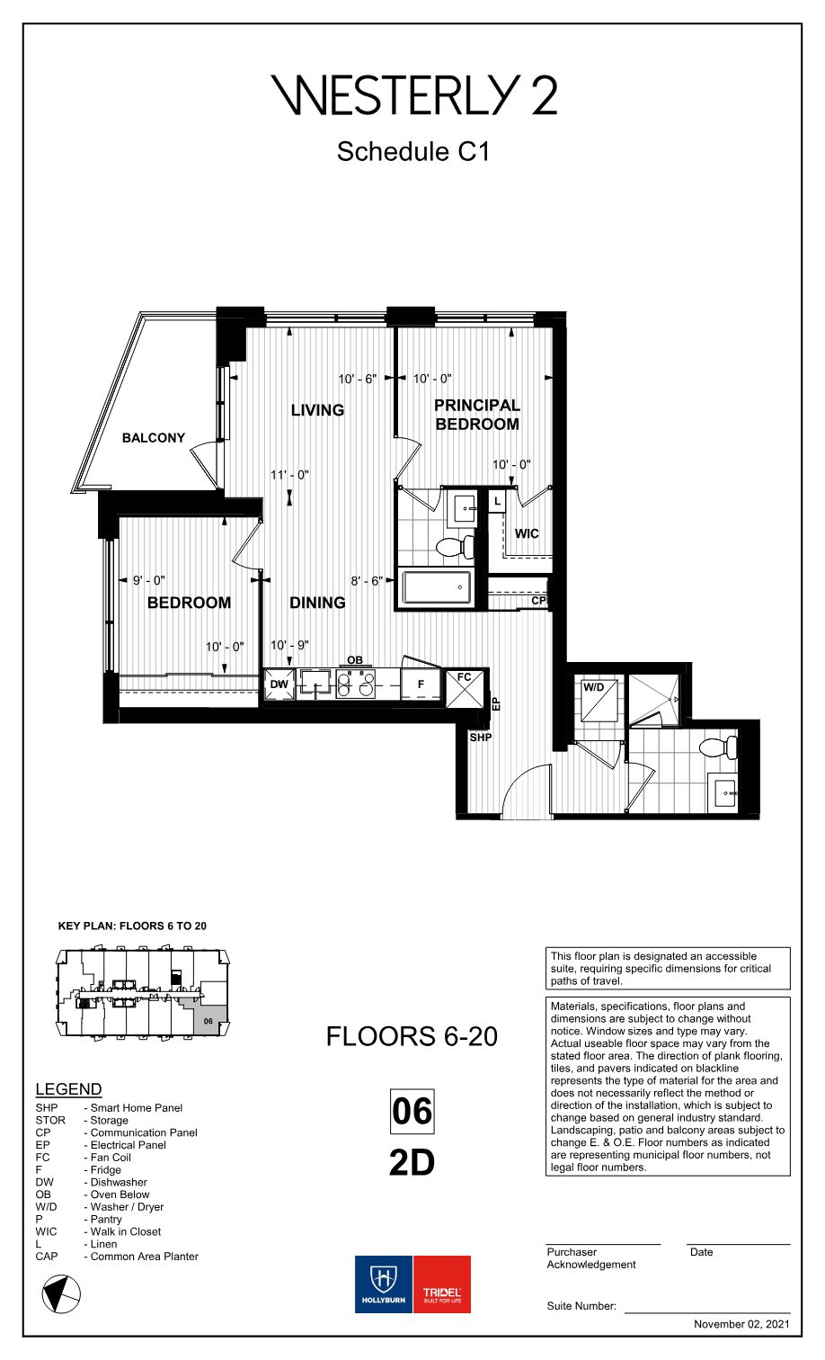 Westerly 2 floor plan 2D: accessible two-bedroom suite with walk-in closet and balcony