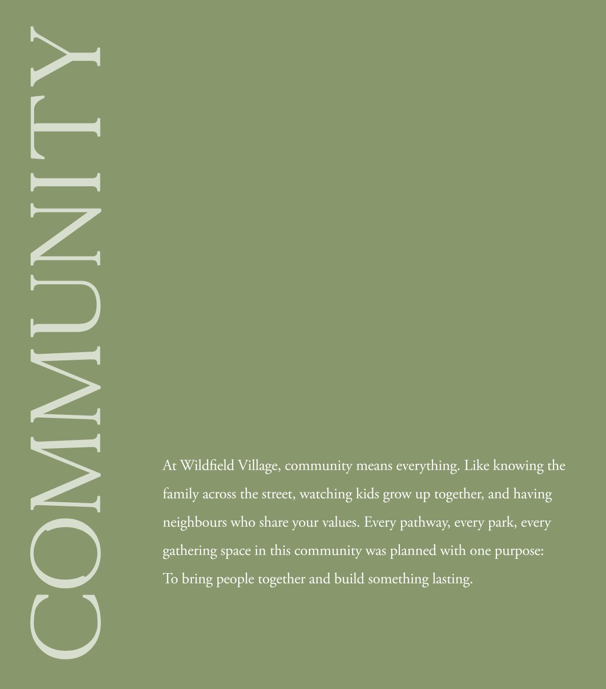 Wildfield Village brochure page introducing the community