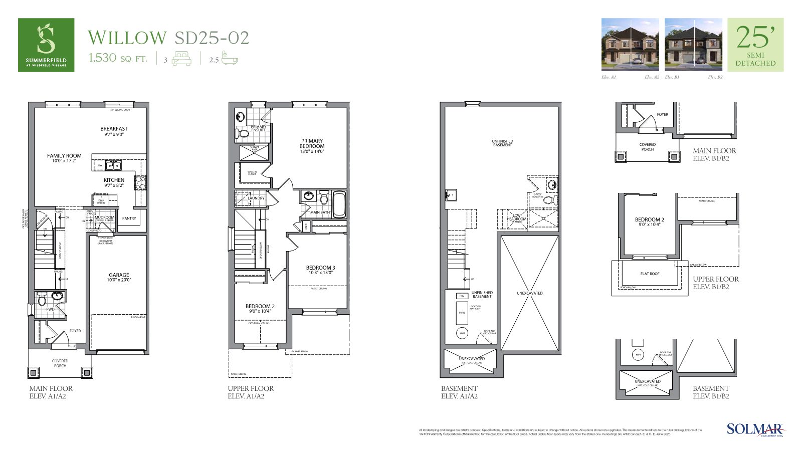 25-foot freehold semi-detached floor plan at Summerfield