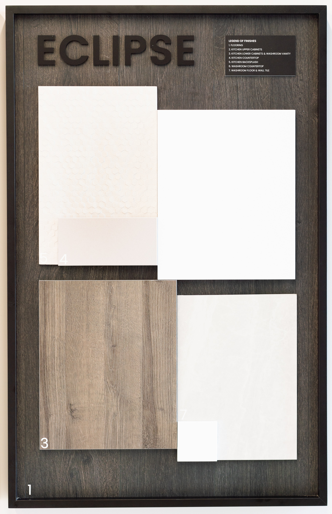 Eclipse décor package finish board with light wood and soft white tones